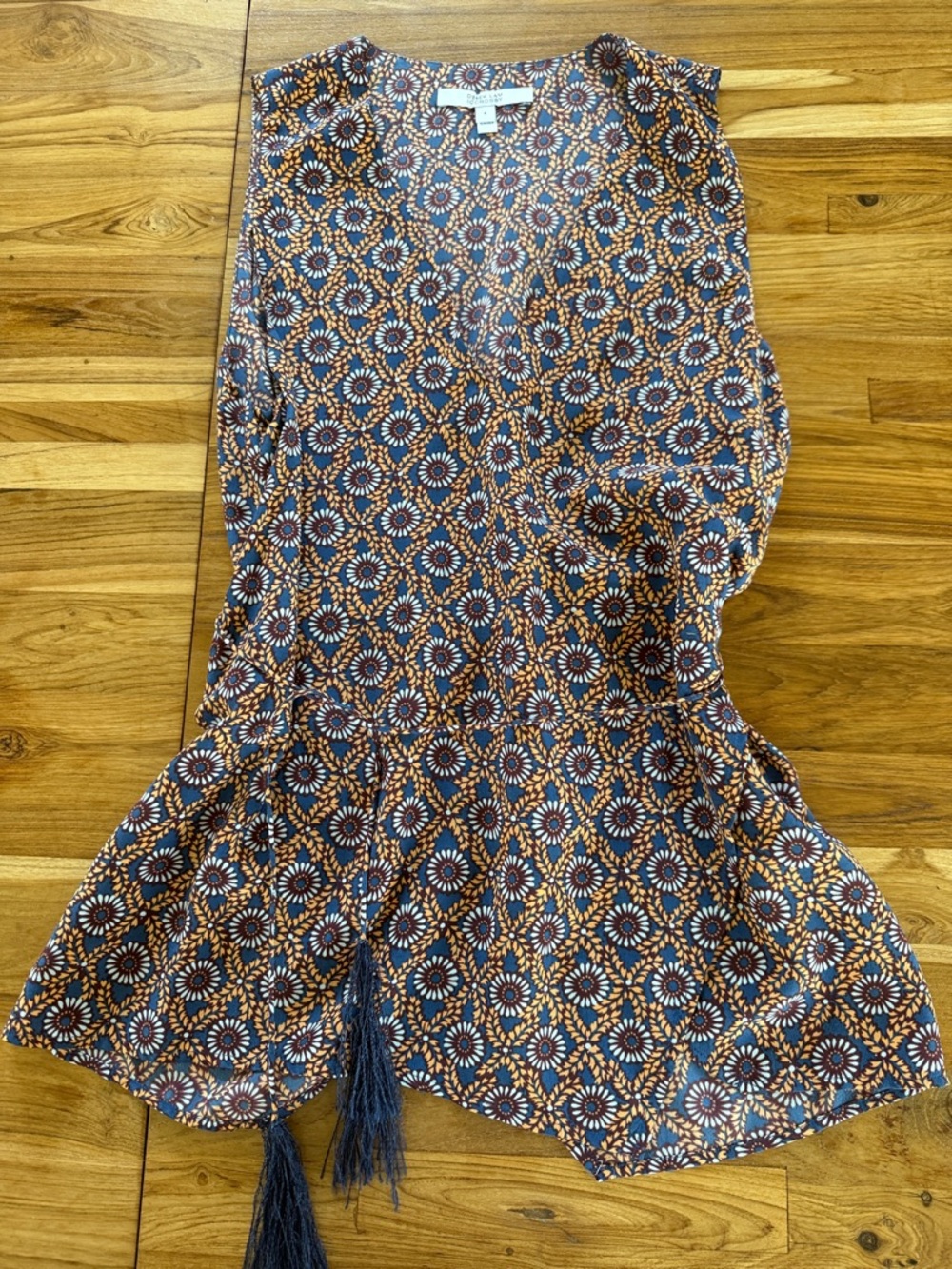 Derek Lam 100% Silk Printed Wrap Shirt with tassel tie
